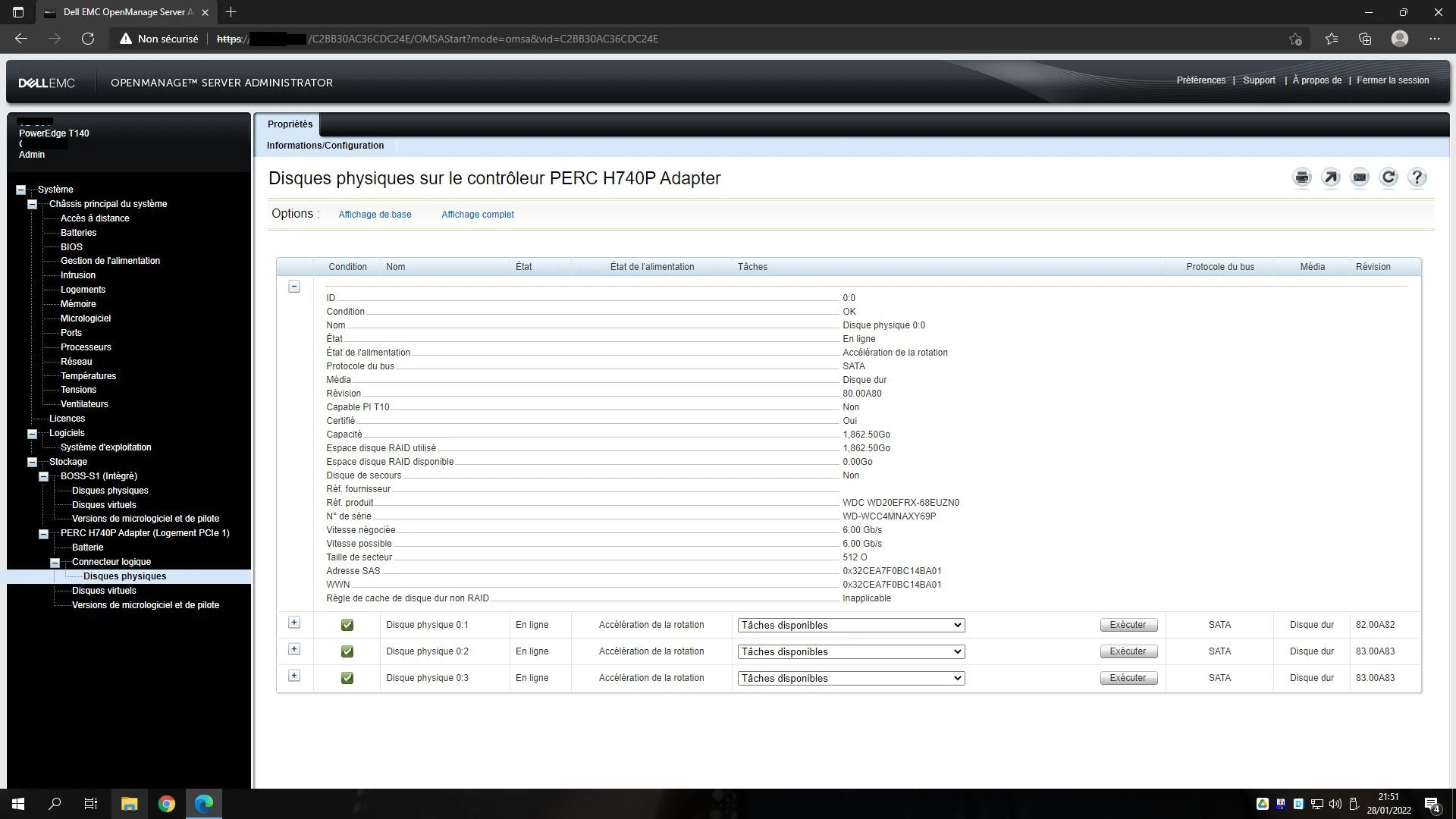 Capture d'écran du logiciel Dell OMSA