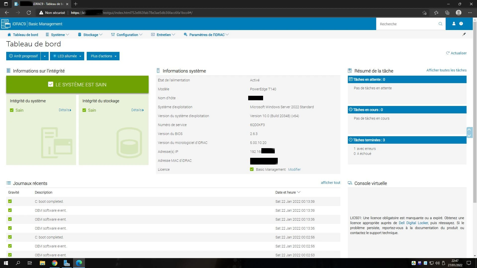 Le menu iDRAC de chez Dell