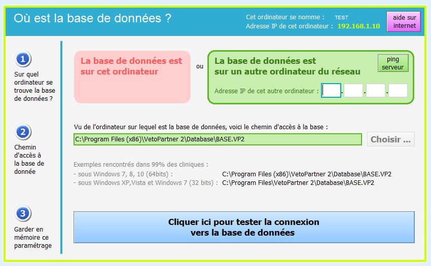 Capture d'écran accès base de donnée VetoPartner
